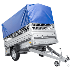 Remorque à un essieu 230x125 UNITRAILER FORCE 230 KIPP avec côtés grillagés, châssis H-0 et bâche bleue