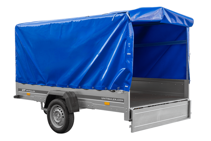 Remorque à essieu simple 264x150 UNITRAILER GARDEN 265 KIPP avec châssis H-1100 et bâche bleue