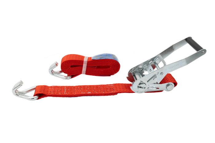 Ensemble de quatre courroies de transport rouges UNITRAIER 4 m/50 mm/5 t avec tendeur