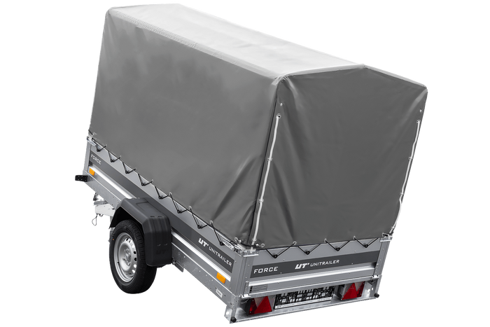 Remorque porte-voitures sur ressorts 230x125 UNITRAILER FORCE 230/R KIPP avec châssis H-1100 et bâche grise