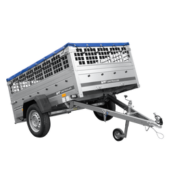 Remorque à un essieu 200x125 UNITRAILER GARDEN 201 KIPP avec côtés en filet, châssis H-0 et bâche bleue