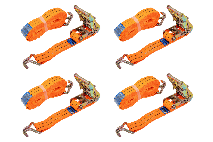 Ensemble de quatre courroies de transport UNITRAIER 6 m/35 mm/2 t orange avec tendeur