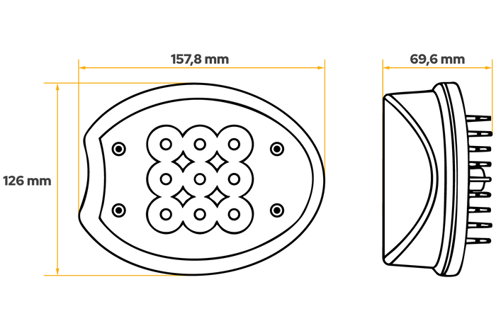 Ensemble réflecteurs, phares de travail LED TT Technology TT.13509, 9xLED 3600lm pour John Deere