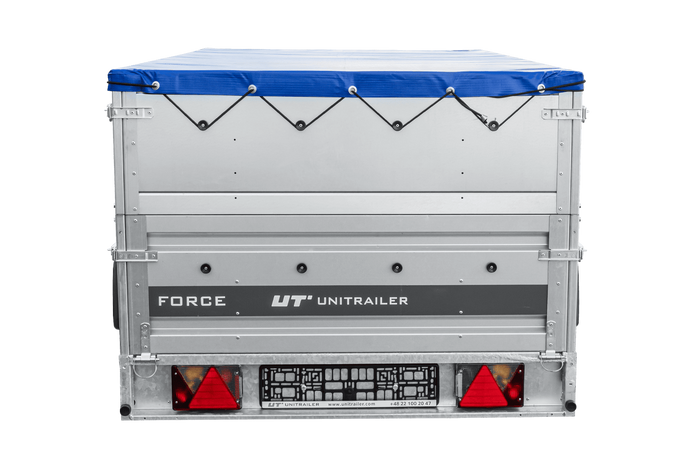 Remorque à un essieu sur ressorts 264x125 UNITRAILER FORCE 264/R KIPP avec côtés BIS, châssis H-0 et bâche bleue