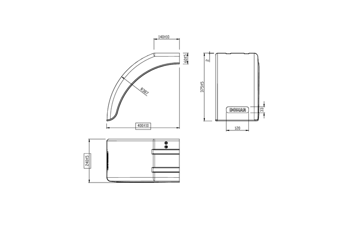Demi-garde-boue droit pour remorque DOMAR DR1014002, passage de roue 400/240 mm