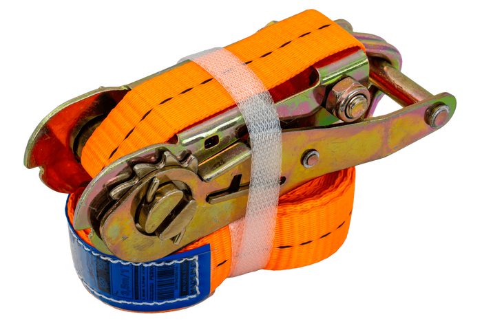 Ensemble de quatre courroies de transport UNITRAILER orange 4 m/25 mm/1 t avec tendeur