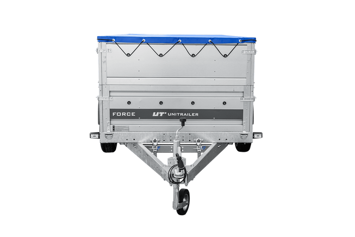 Remorque à un essieu sur ressorts 264x125 UNITRAILER FORCE 264/R KIPP avec côtés BIS, châssis H-0 et bâche bleue