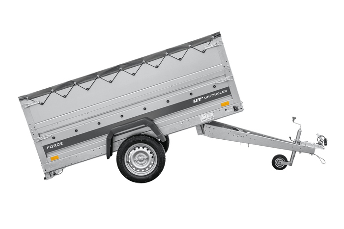 Remorque légère 230x125 UNITRAILER FORCE 230 KIPP avec ridelles BIS, châssis H-0 et bâche grise