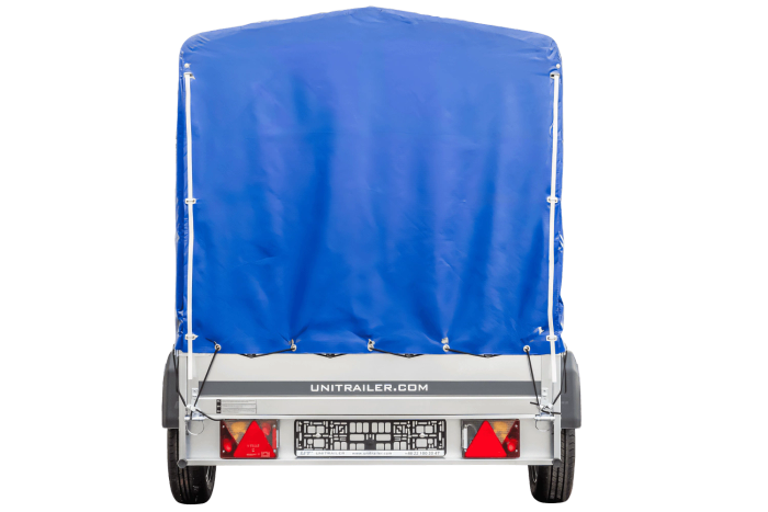 Remorque sur ressorts 230x125 UNITRAILER GARDEN 230/R KIPP avec châssis H-1100 et bâche bleue