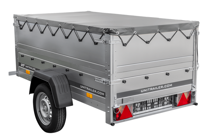 Remorque mono-essieu 200x106 UNITRAILER GARDEN 200 KIPP avec ridelles BIS, châssis H-0 et bâche grise