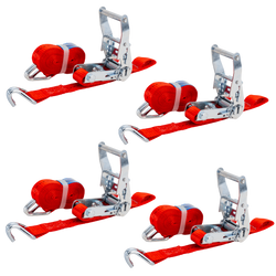Ensemble de quatre courroies de transport rouges UNITRAIER 3 m/25 mm/1 t avec tendeur