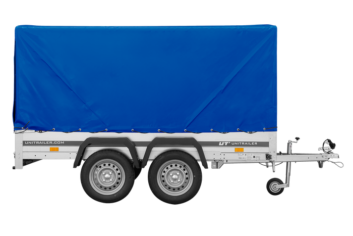 Remorque à deux essieux 264x125 UNITRAILER GARDEN TRAILER 264/2 KIPP avec châssis H-1100 et bâche bleue