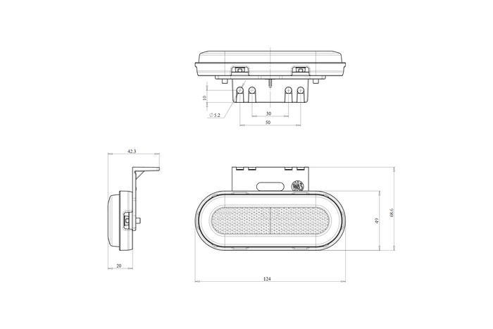 Feu de position, gabarit LED universel WAŚ W198 1399 avec support