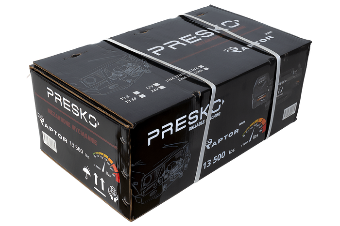 Treuil électrique pour remorque PRESKO RAPTOR 13.5FS 12V 6130 kg avec câble de 24 m