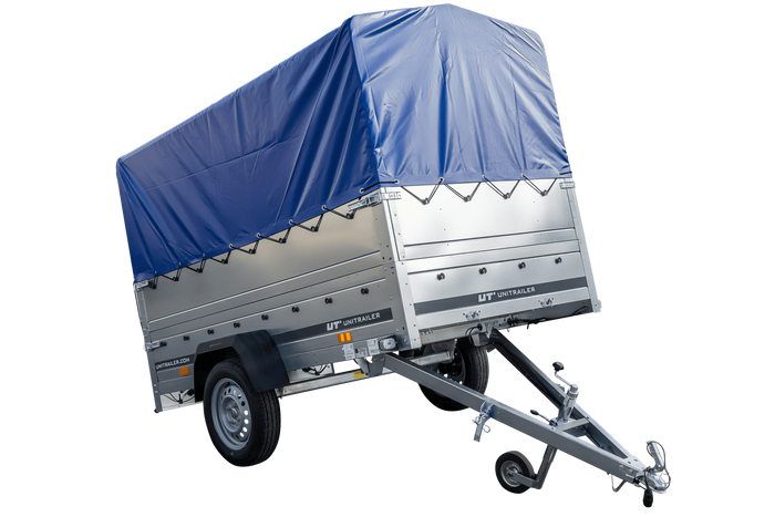 Remorque voiture sans frein 230 x 125 cm Garden Trailer 230 KIPP avec bâche haute, rehausses de ridelles et roue jockey