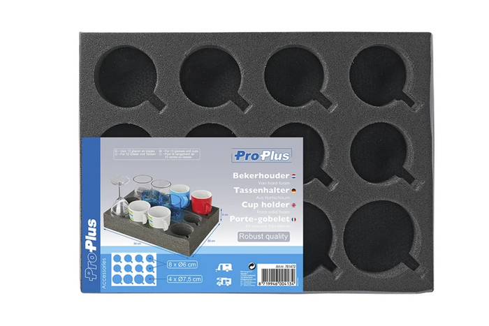 ProPlus 761472 porte-gobelets et verres pour camping-car, mousse rigide, peut contenir 12 gobelets