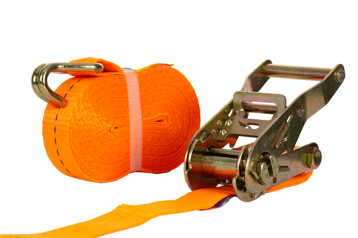 Ensemble de quatre courroies de transport UNITRAIER orange 8 m/25 mm/1 t avec tendeur