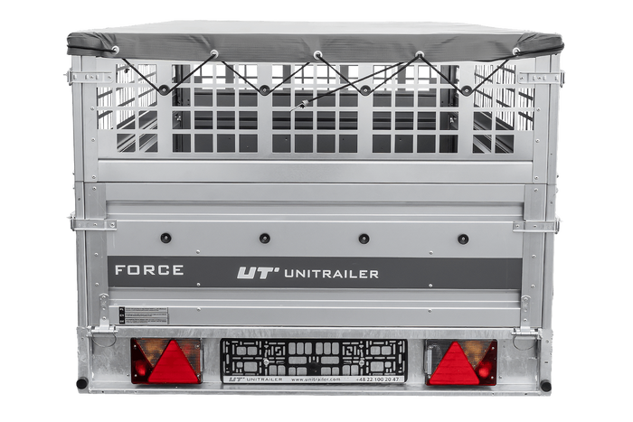 Remorque à un essieu 264x125 UNITRAILER FORCE 264 KIPP avec ridelles grillagées, châssis H-0 et bâche grise