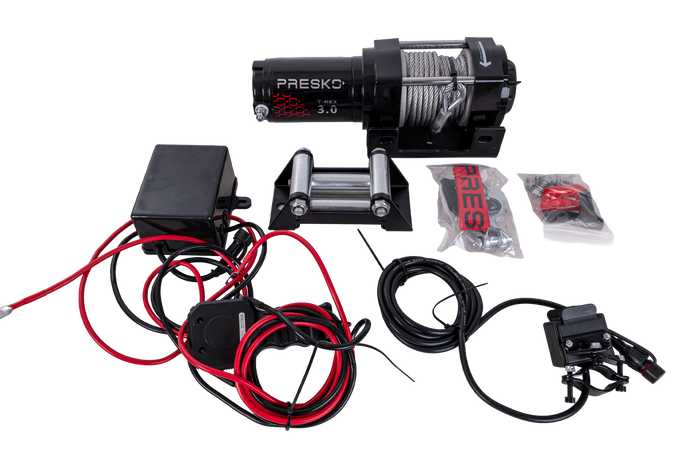 Treuil électrique pour remorque PRESKO T-REX 3.0 12V 1360 kg avec câble en acier de 11 m