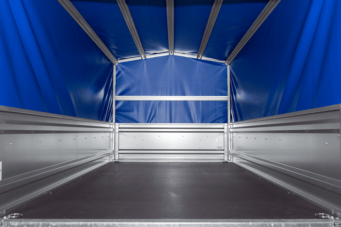 Remorque à un essieu 230x125 UNITRAILER FORCE 230 KIPP avec châssis H-800 et bâche bleue