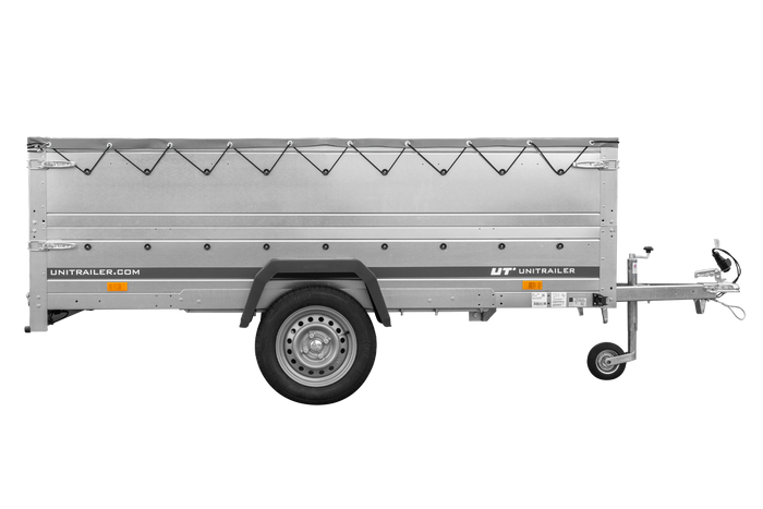 Remorque à un essieu sur ressorts 264x125 UNITRAILER GARDEN 264/R KIPP avec côtés, ridelles BIS, châssis H-0 et bâche grise