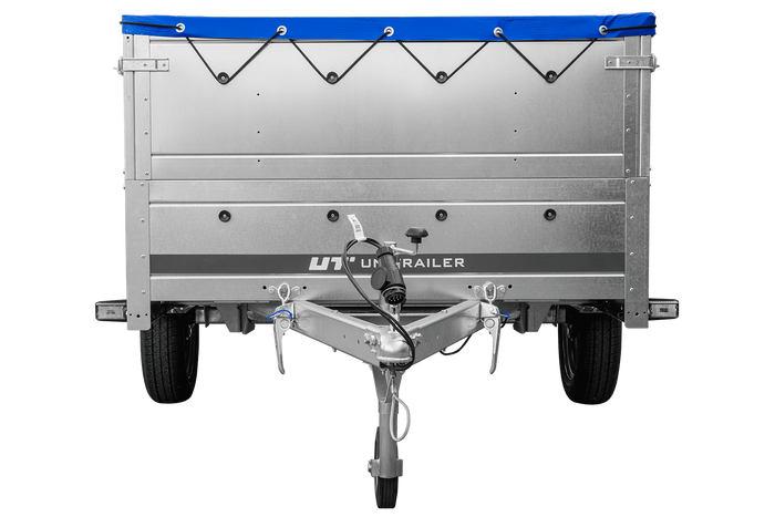 Remorque à un essieu sur ressorts 264x125 UNITRAILER GARDEN 264/R KIPP avec côtés, ridelles BIS, châssis H-0 et bâche bleue