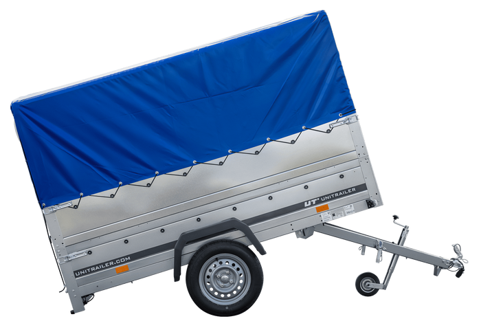 Remorque légère 230x125 UNITRAILER GARDEN 230 KIPP avec côtés BIS, châssis H-800 et bâche bleue
