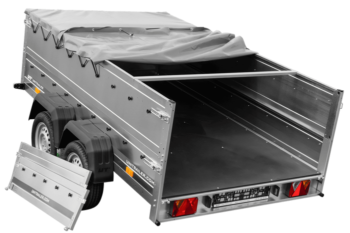 Remorque à deux essieux 264x150 UNITRAILER GARDEN 265/2 KIPP avec ridelles BIS, châssis H-0 et bâche grise