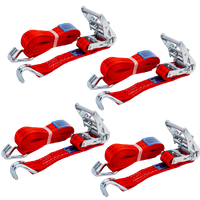 Ensemble de quatre courroies de transport rouges UNITRAIER 6 m/35 mm/2 t avec tendeur