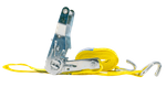 Ensemble de quatre courroies de transport jaunes UNITRAIER 3 m/25 mm/1 t avec tendeur