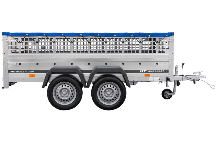 Remorque légère 264x150 UNITRAILER GARDEN 265/2 KIPP avec côtés en filet, châssis H-0 et bâche bleue