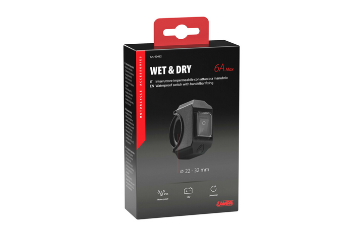 Interrupteur étanche pour volant LAMP 90462 pour commander des appareils électriques 12 V 6 A max.