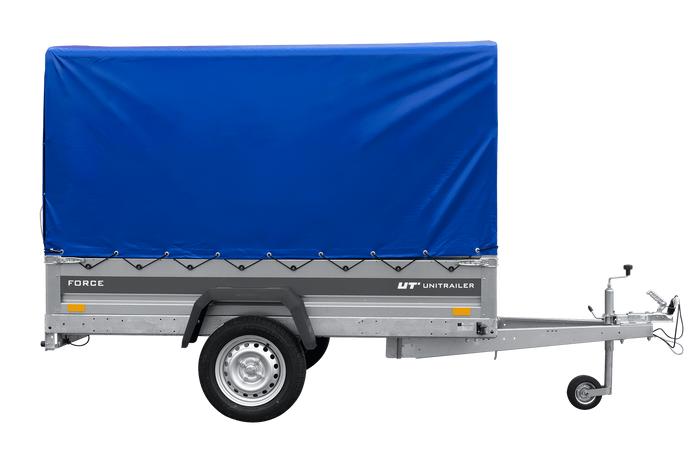 Remorque légère 230x125 UNITRAILER FORCE 230 KIPP avec châssis H-1100 et bâche bleue