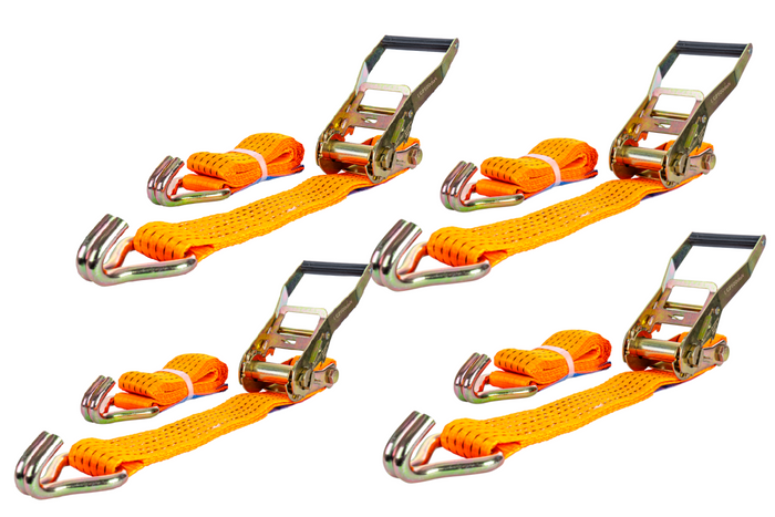Ensemble de quatre courroies de transport UNITRAILER orange 2 m/50 mm/5 t avec tendeur