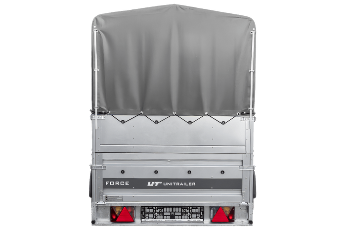 Remorque à un essieu sur ressorts 230x125 UNITRAILER FORCE 230/R KIPP avec ridelles BIS, châssis H-800 et bâche grise