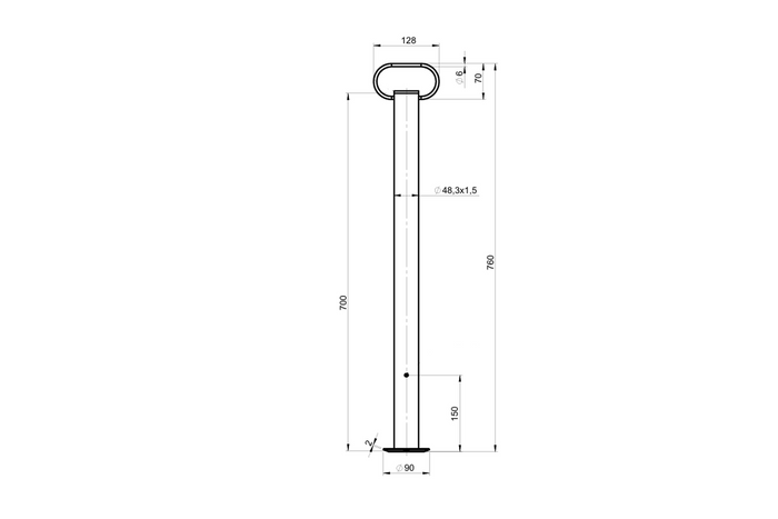 Support fixe UNITRAILER MS 0019-700 pour remorque plateau 150 kg, 48 mm x 700 mm