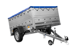 Remorque légère sur ressorts 200x125 UNITRAILER GARDEN 201/R KIPP avec ridelles BIS, châssis H-0 et bâche bleue