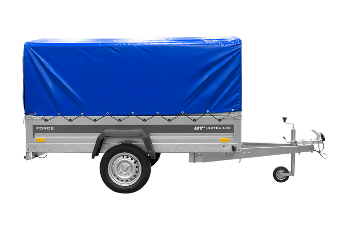 Remorque à un essieu 230x125 UNITRAILER FORCE 230 KIPP avec châssis H-800 et bâche bleue
