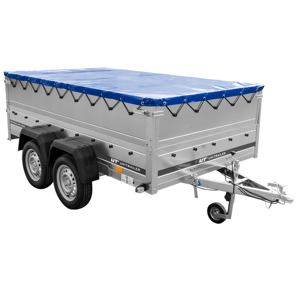 Remorque à deux essieux 264x150 UNITRAILER GARDEN 265/2 KIPP avec ridelles BIS, châssis H-0 et bâche bleue