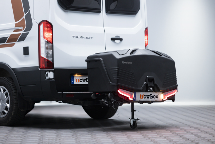 Coffre de rangement Towbox Camper Alpha noir LED (long) - coffre à bagages monté sur attelage