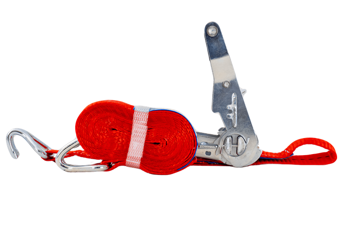 Ensemble de quatre sangles de transport UNITRAIER avec tendeur 4 m/25 mm/1 t rouge
