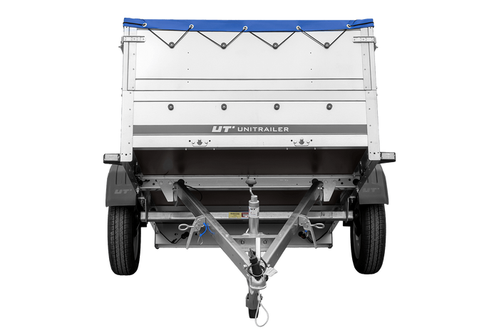 Remorque voiture 200x125 UNITRAILER GARDEN 201 KIPP avec ridelles supplémentaires et bâche bleue
