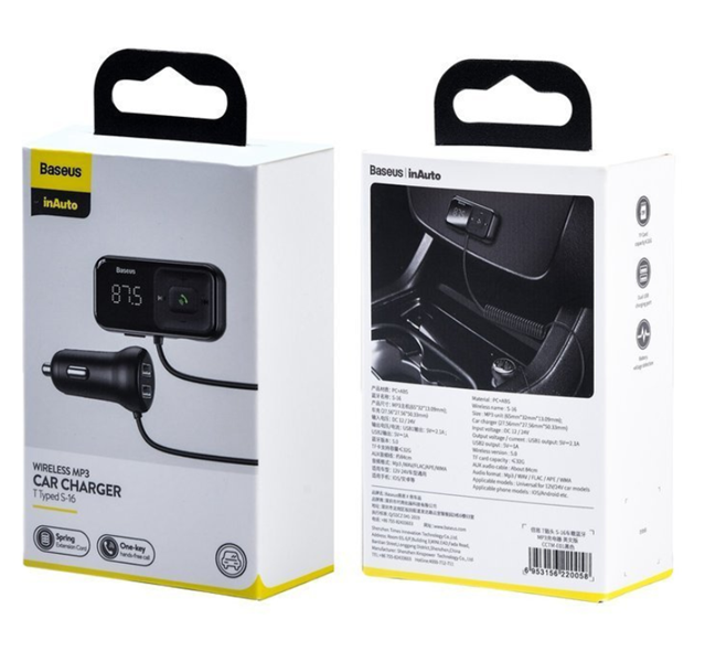 Émetteur FM BASEUS T type S-16 Bluetooth 5.0 MP3 + chargeur de voiture 2 ports USB