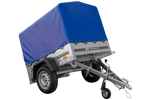 Remorque pour voiture 150x106 bâche bleue + arceau, PTAC 500 kg Garden Trailer 150 KIPP [avec roue jockey]
