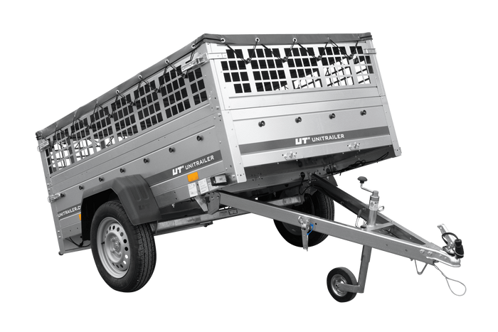 Remorque 200x125 UNITRAILER GARDEN 201 KIPP avec ridelles grillagées, châssis H-0 et bâche grise