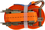 Ensemble de quatre courroies de transport UNITRAILER orange 10 m/25 mm/1 t avec tendeur