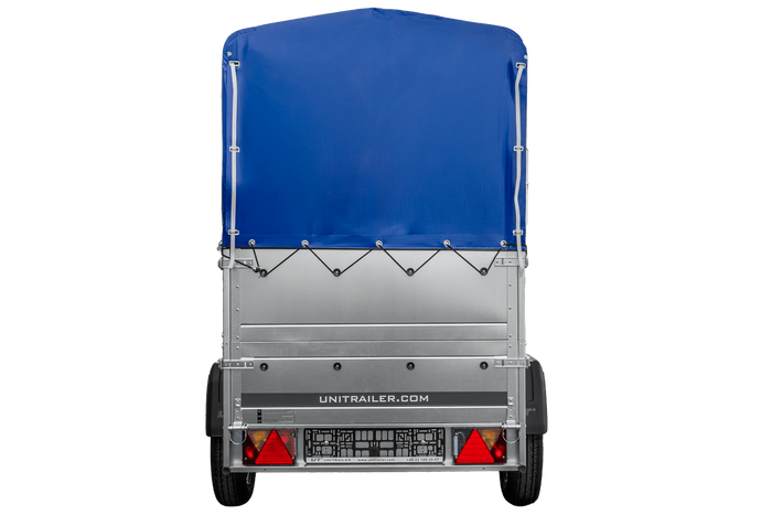Remorque porte-voitures 200x106 UNITRAILER GARDEN 200 KIPP avec ridelles BIS, châssis H-800 et bâche bleue