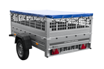 Remorque à un essieu 200x125 UNITRAILER GARDEN 201 KIPP avec ridelles grillagées, châssis H-0 et bâche bleue