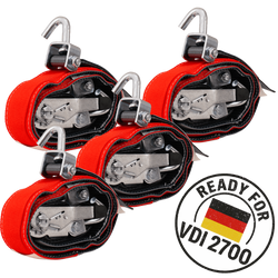 Lot de quatre sangles de transport, d'arrimage pour remorque HEFFA CARLINE 130, fixation des roues 2,8 m/35 mm/3 t VDI 2700