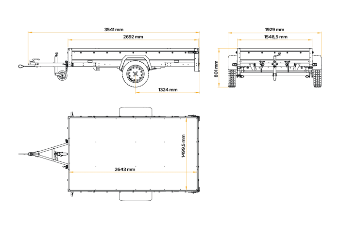 Remorque sur ressorts 264x150 UNITRAILER GARDEN 265/R KIPP avec côtés BIS, châssis H-0 et bâche grise